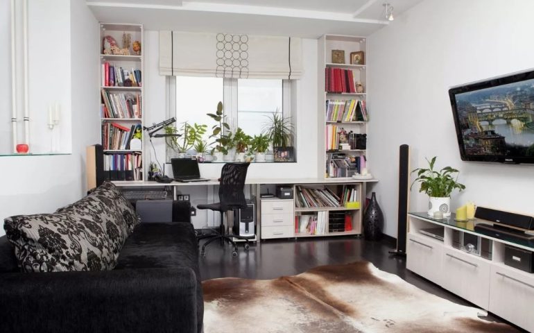Дизайн гостиной с рабочим местом: как вписать домашний кабинет в общий интерьер